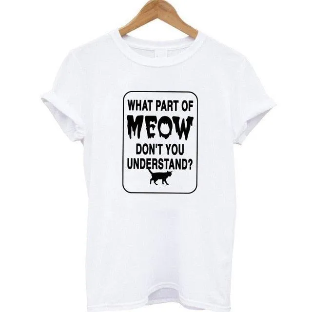 100% Cotton Meow Print Women Cat Casual Funny Shirt Top Tee Hipster T-Shirt