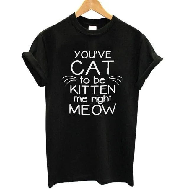 100% Cotton Meow Print Women Cat Casual Funny Shirt Top Tee Hipster T-Shirt