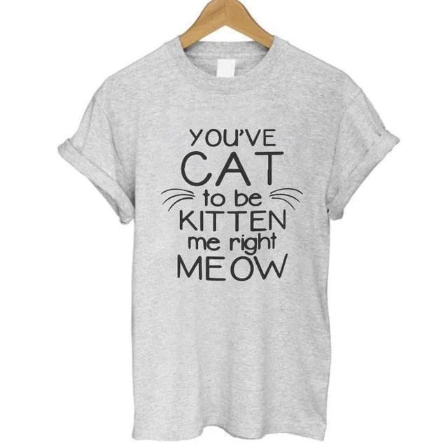 100% Cotton Meow Print Women Cat Casual Funny Shirt Top Tee Hipster T-Shirt