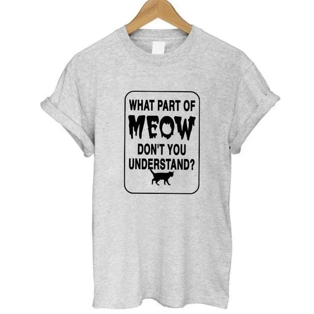 100% Cotton Meow Print Women Cat Casual Funny Shirt Top Tee Hipster T-Shirt