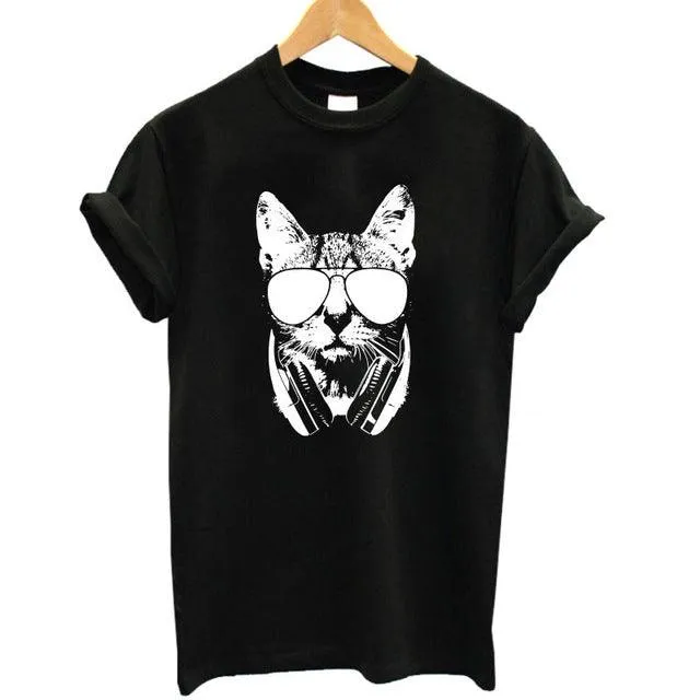 100% Cotton Meow Print Women Cat Casual Funny Shirt Top Tee Hipster T-Shirt