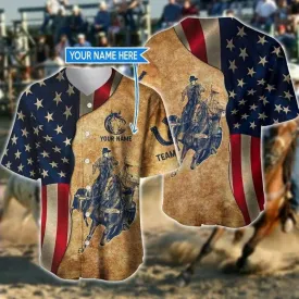 America Team Roping Vintage Personalized Baseball Jersey, Roping Rodeo Shirt For Him Her