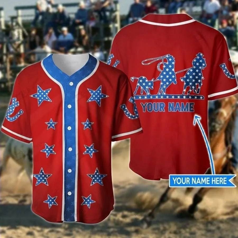 America Team Roping Vintage Personalized Baseball Jersey, Roping Rodeo Shirt For Him Her