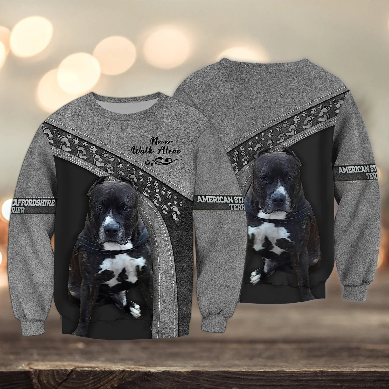 American Staffordshire Love Grey Never Walk Alone 3D Full Print Sweatshirt, Christmas Shirts