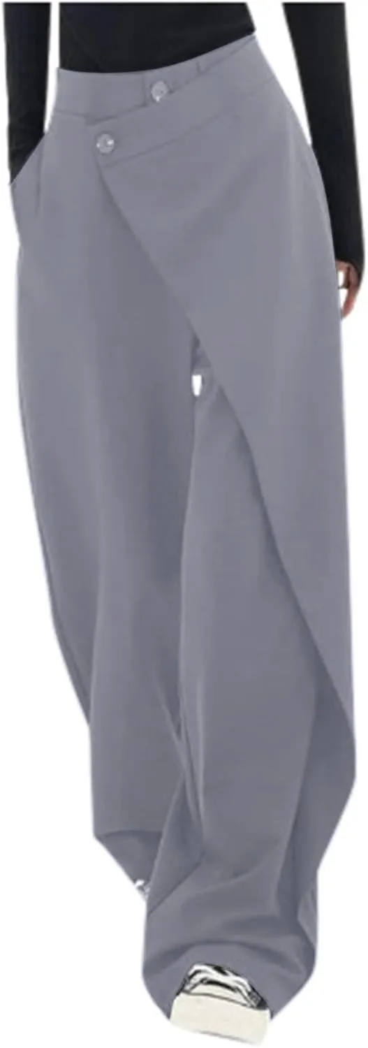Asymmetrical Dress Pants for Women Chic Irregular Tailored Design Flowy Wide Leg Pants Business Casual Trendy Work Trousers
