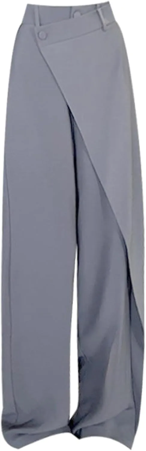 Asymmetrical Dress Pants for Women Chic Irregular Tailored Design Flowy Wide Leg Pants Business Casual Trendy Work Trousers