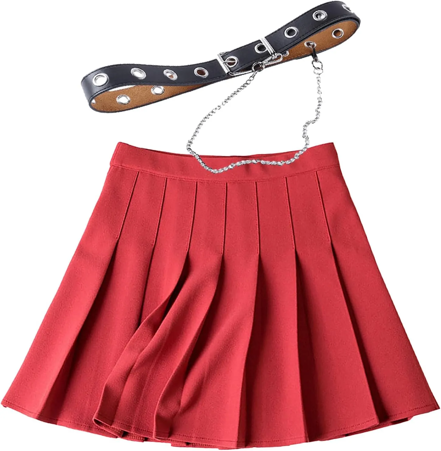 AULKEEP Womens Black Mini Pleated Skirts Goth High Waist A Line Punk Skirt School Uniform Short Skirts with Belt