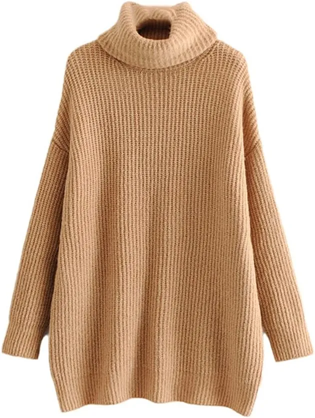 Autumn Winter Women Pattern Turtleneck Collar Long Sleeve Solid Knitting Pulloveres Casual Sweater