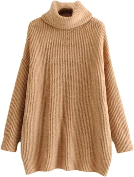 Autumn Winter Women Pattern Turtleneck Collar Long Sleeve Solid Knitting Pulloveres Casual Sweater