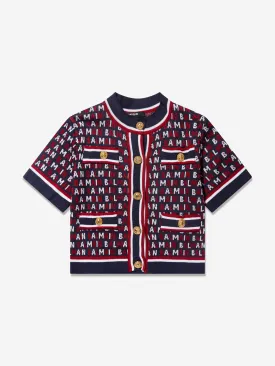 Balmain Girls Knitted Logo Cardigan in Blue