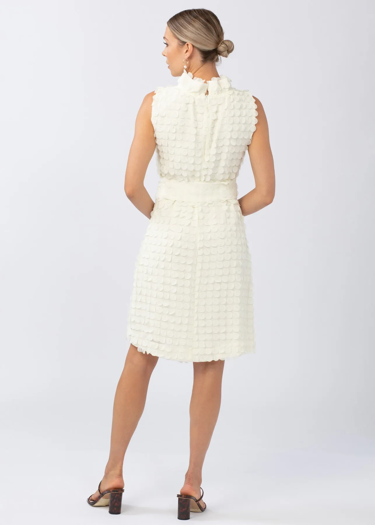 Betty Ruffle Neck Dress Ivory Paillettes