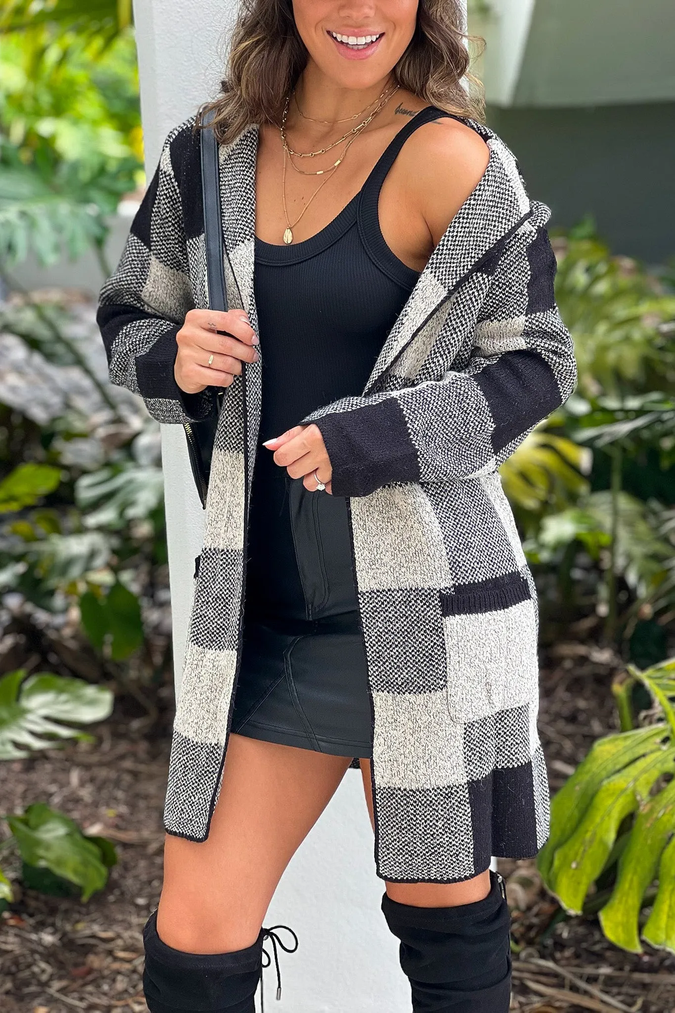 Black Plaid Sweater Cardigan