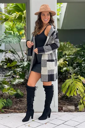 Black Plaid Sweater Cardigan