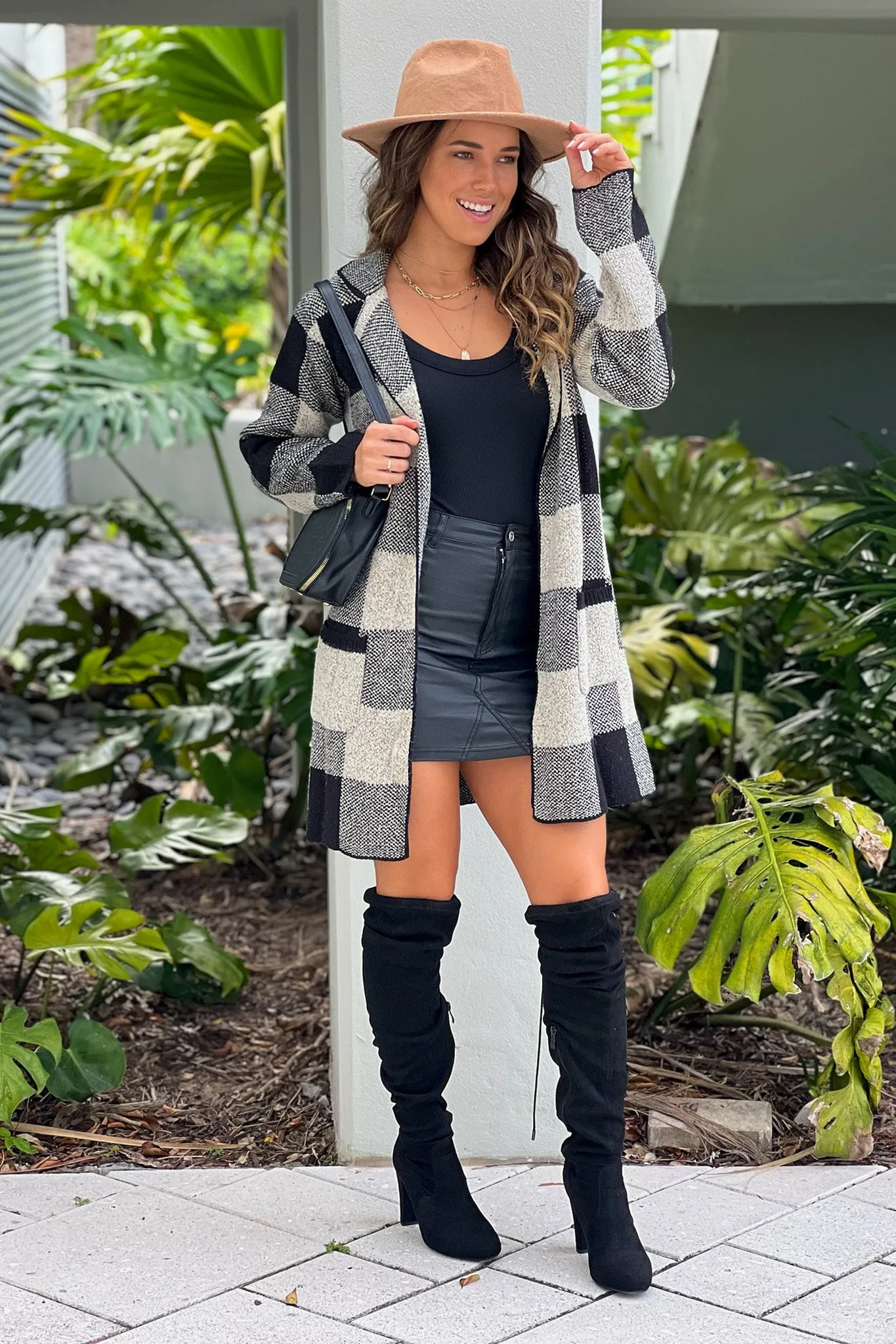 Black Plaid Sweater Cardigan