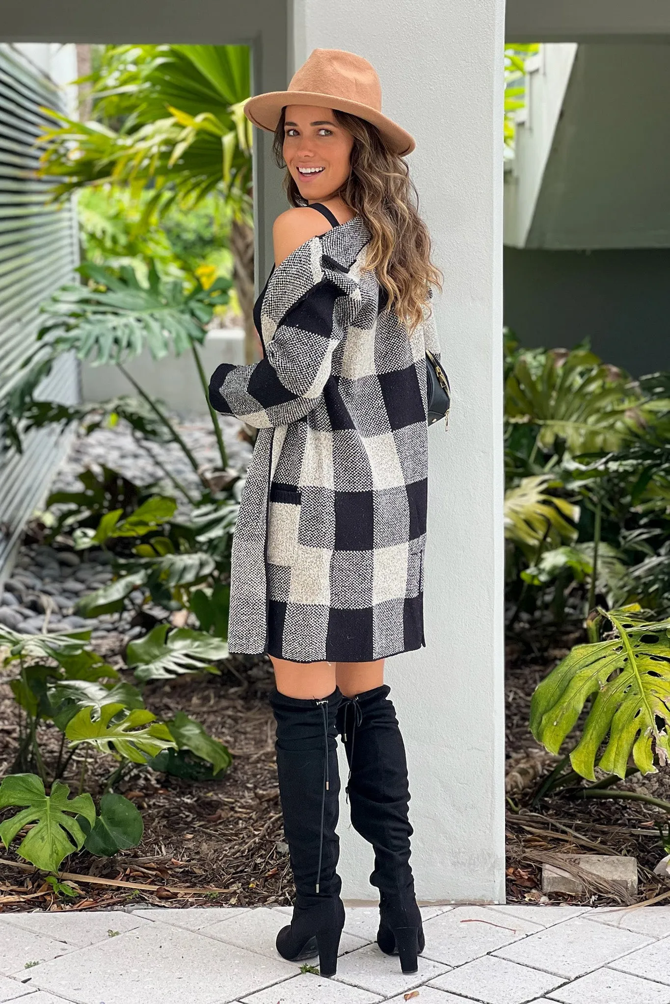 Black Plaid Sweater Cardigan