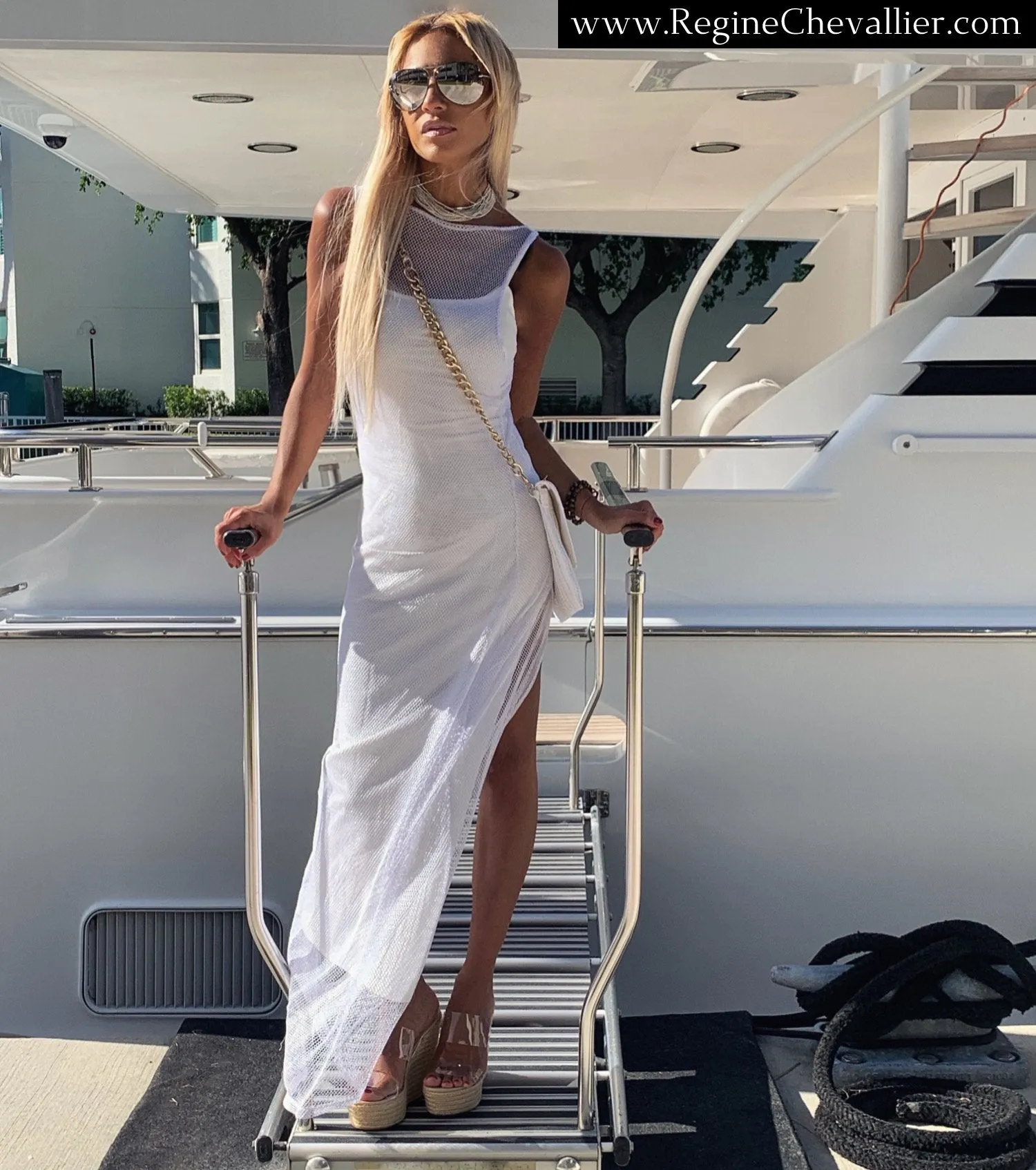 C.1 Side Slit Silver White Mesh Resortwear Statement Dress - The Ibiza
