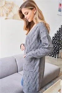 Cable Knit Cardigan Sweater in Heather