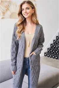 Cable Knit Cardigan Sweater in Heather