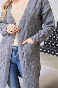 Cable Knit Cardigan Sweater in Heather