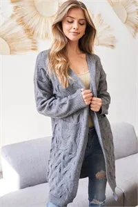 Cable Knit Cardigan Sweater in Heather