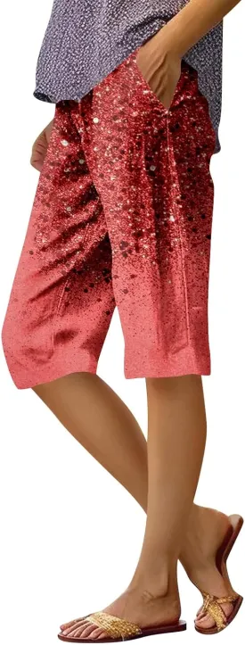 Capri Pants for Women Bermuda Shorts High Waisted Wide Leg Cropped Linen Pants Casual Palazzo Pant with Pockets