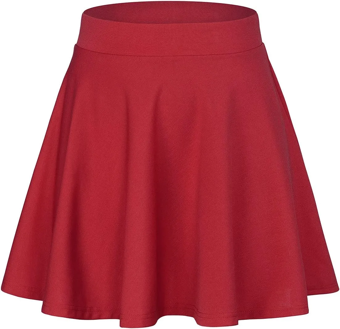 Century Star Women's Stretchy Flared Pleated Skater Skirt Tennis School Uniforms A Line Mini Short Skirt