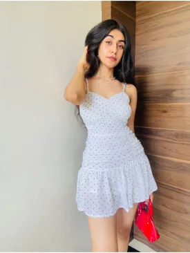 Clara white polka dot dress