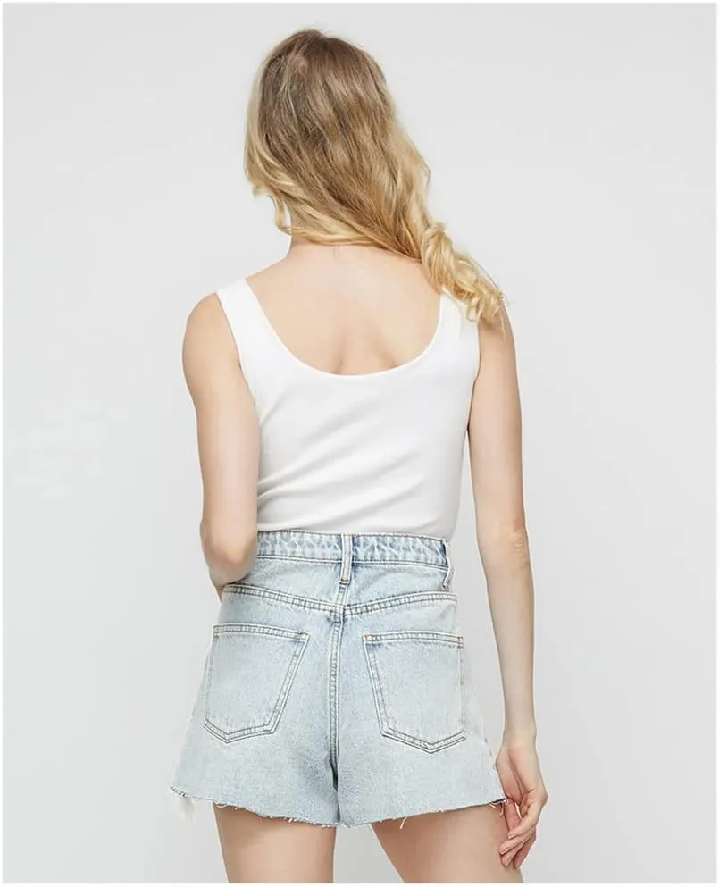 COMLIFE Women's Summer Holes Shorts Irregular Denim Shorts Tassels Denim Pants Mid Waisted Shorts