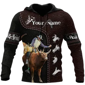 Custom Name Bull Riding Hoodie, Cowboy Hoodie Leather Pattern, Cowboy Hoodie