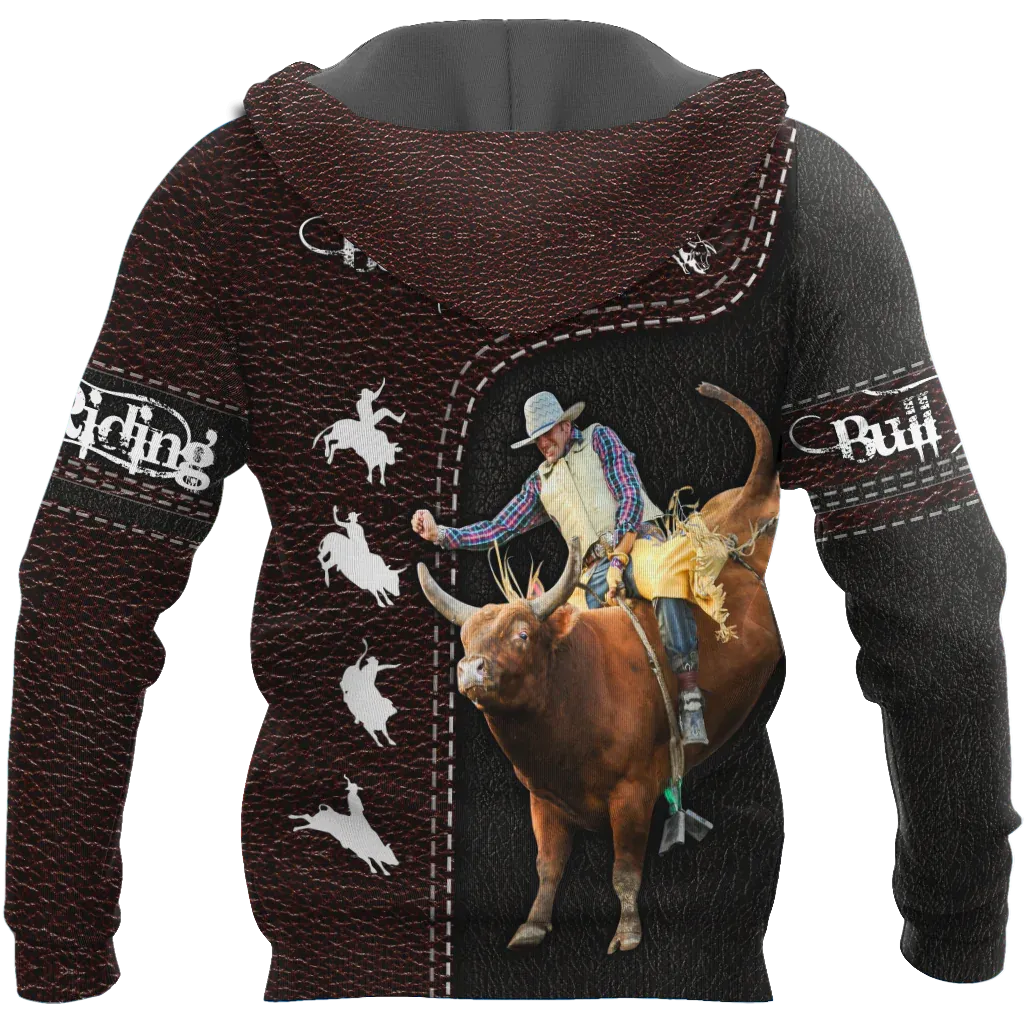Custom Name Bull Riding Hoodie, Cowboy Hoodie Leather Pattern, Cowboy Hoodie