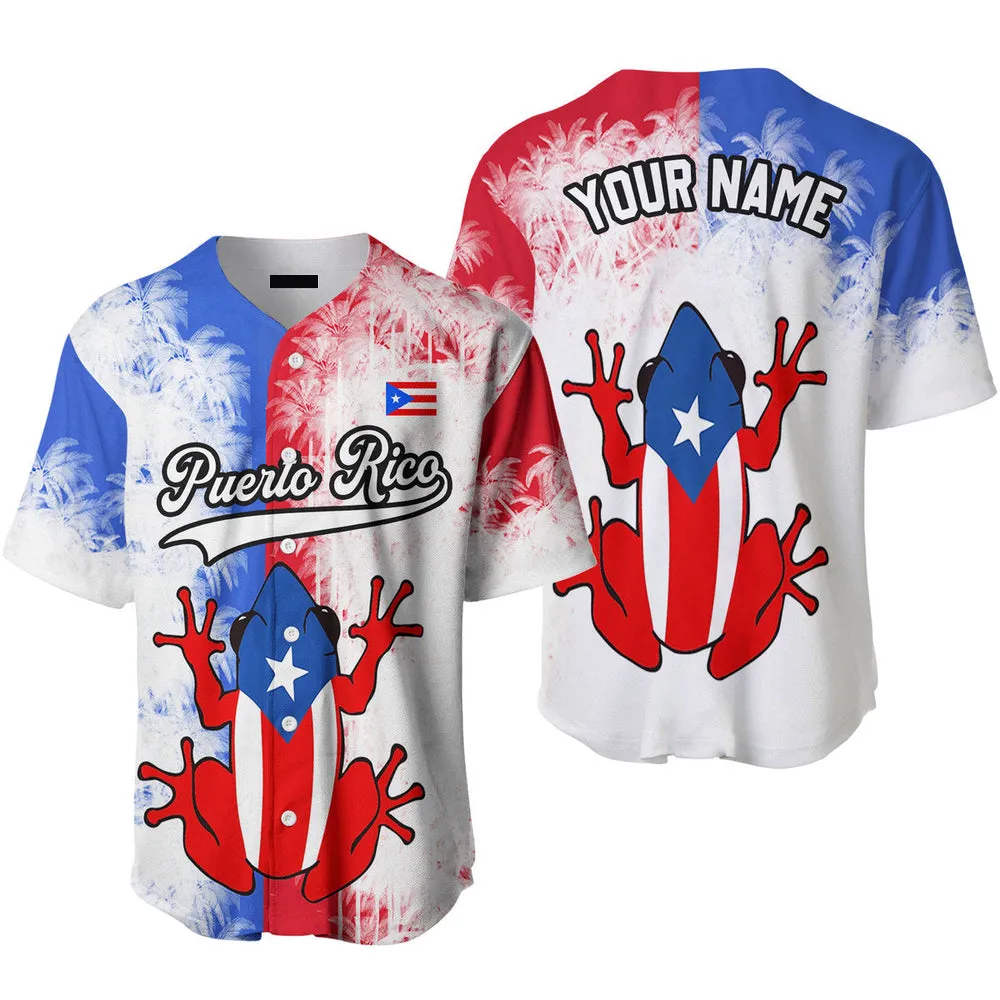 Custom White White Black Puerto Rico Flag Frog Baseball Jersey