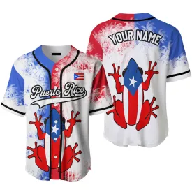 Custom White White Black Puerto Rico Flag Frog Baseball Jersey