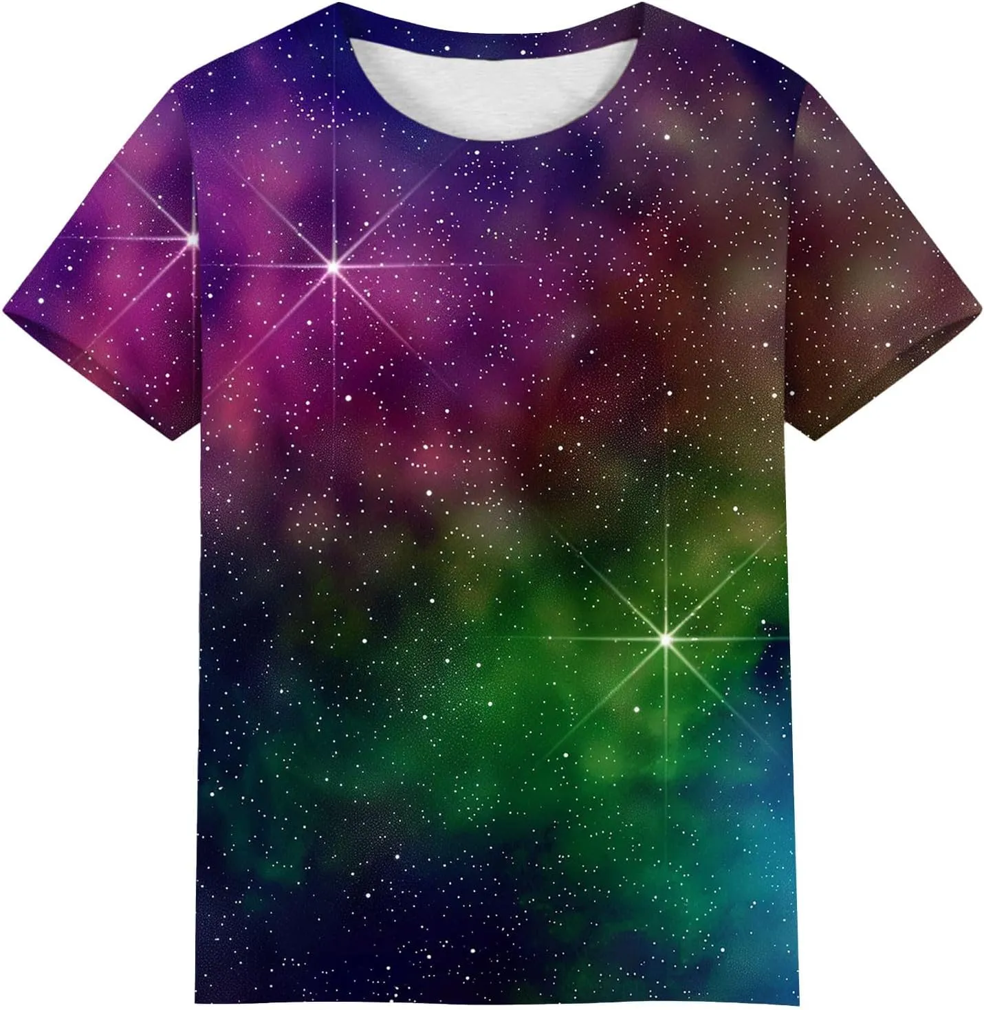 Cute Summer Tops for Women Galaxy Space Print Petite Shirts Casual Short Sleeve Crewneck Graphic Tees Blouses