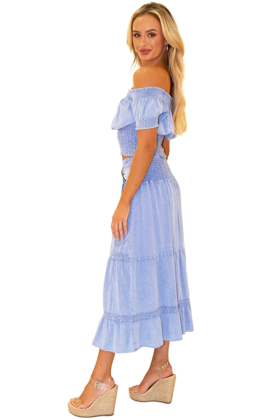 'Delilah' Shirred Off Shoulder Top