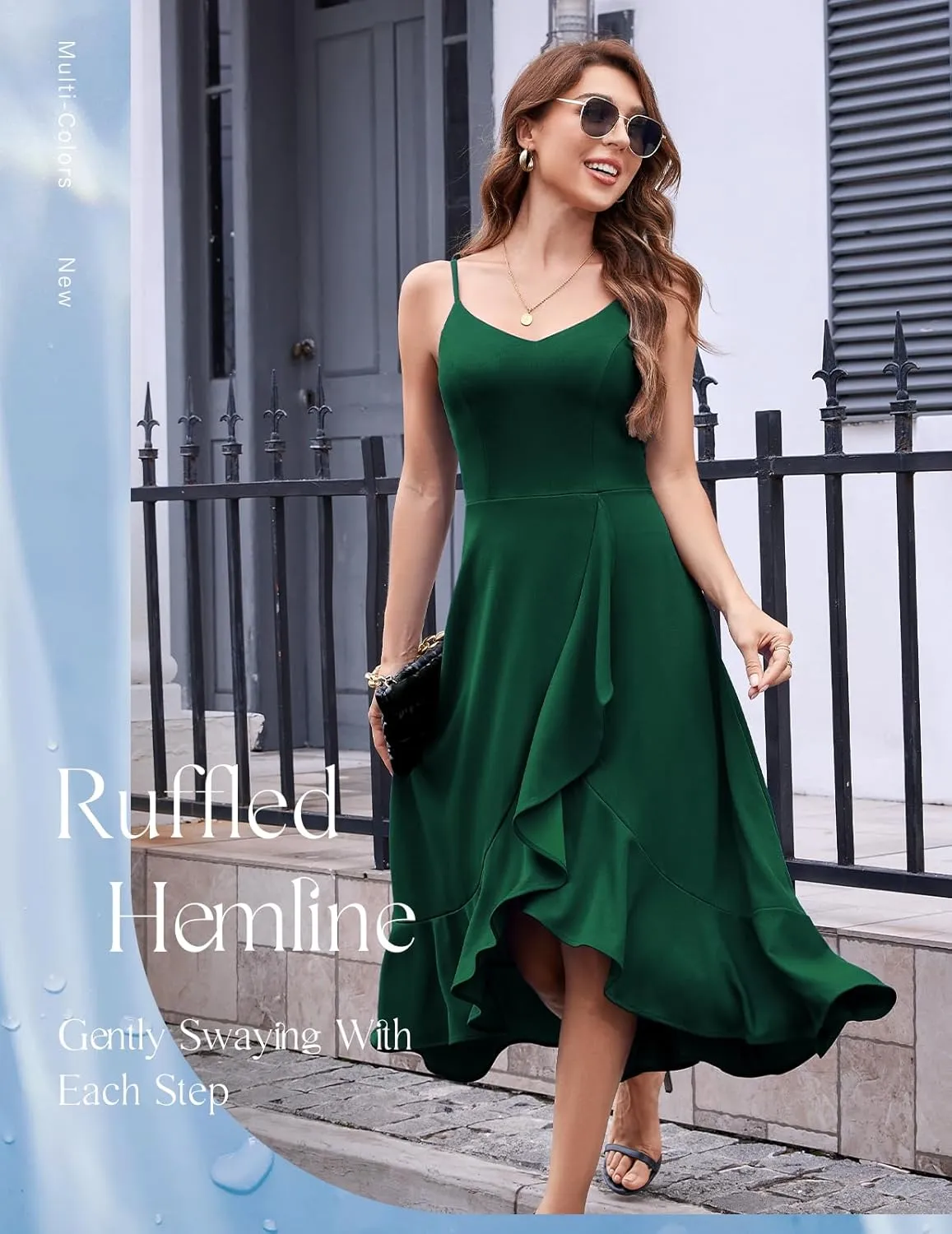 DRESSTELLS Women's Cocktail Party Dress, Formal Wedding Guest High Low Dress, Fit Flare Holiday Prom Dress