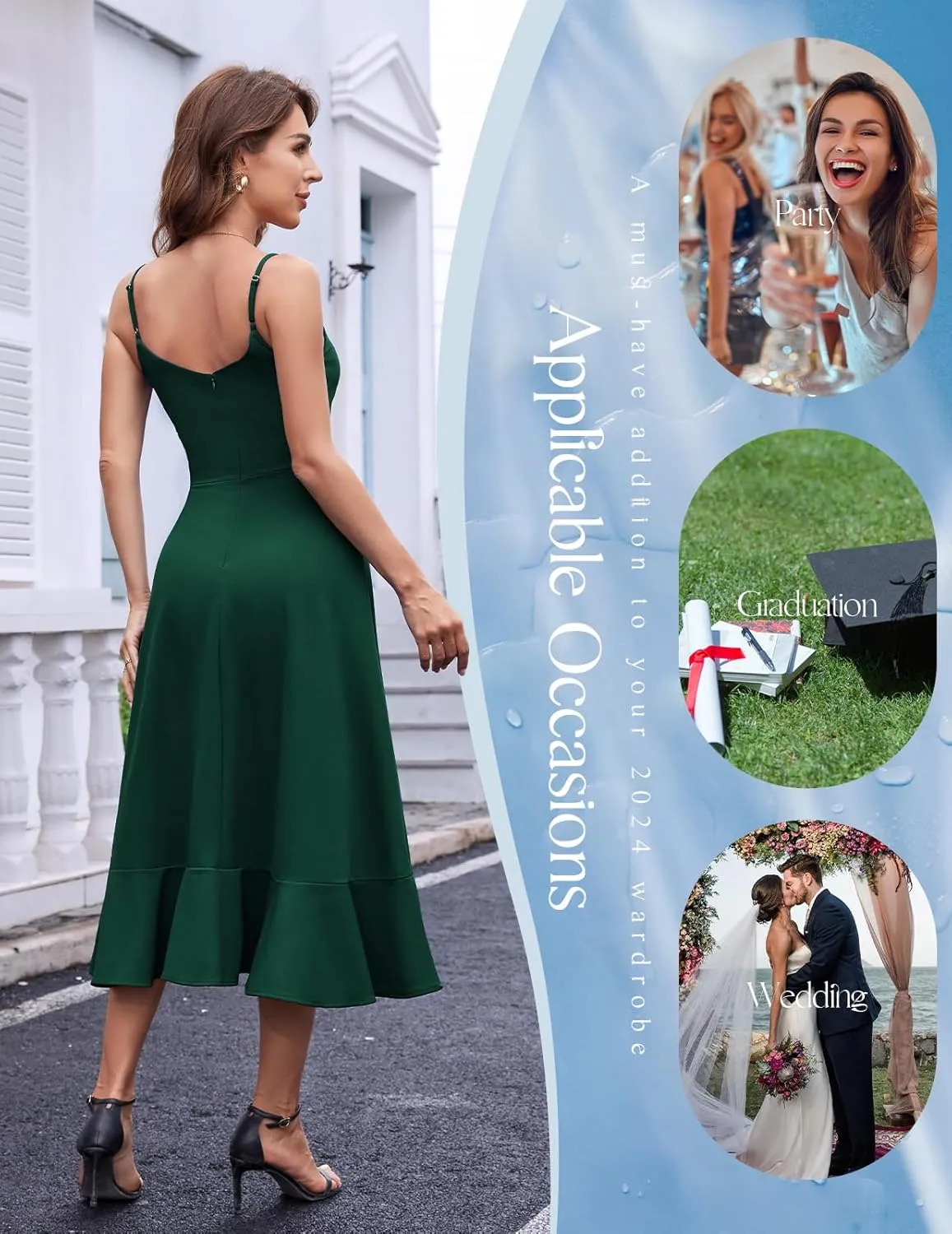 DRESSTELLS Women's Cocktail Party Dress, Formal Wedding Guest High Low Dress, Fit Flare Holiday Prom Dress