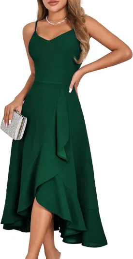 DRESSTELLS Women's Cocktail Party Dress, Formal Wedding Guest High Low Dress, Fit Flare Holiday Prom Dress