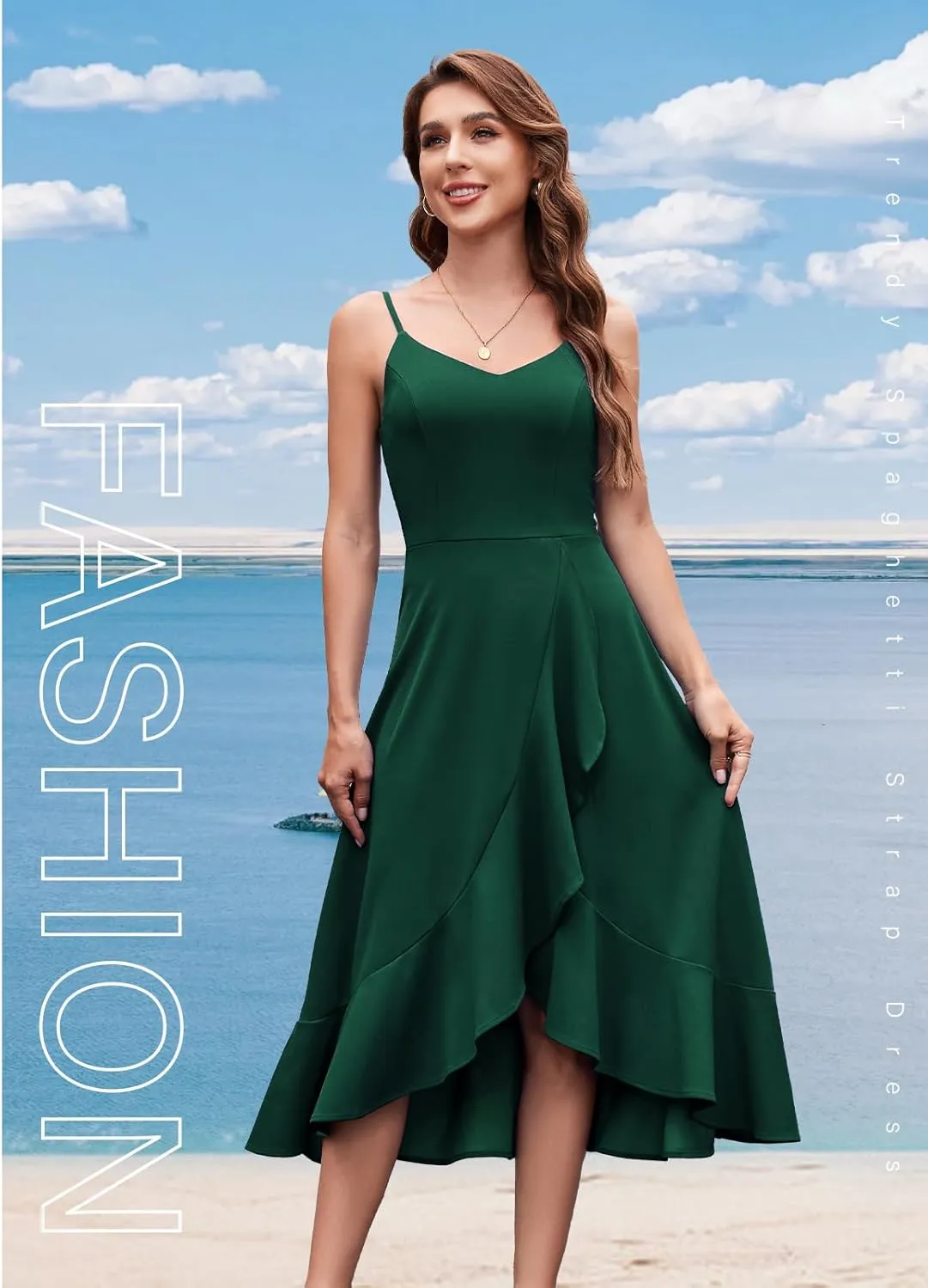 DRESSTELLS Women's Cocktail Party Dress, Formal Wedding Guest High Low Dress, Fit Flare Holiday Prom Dress