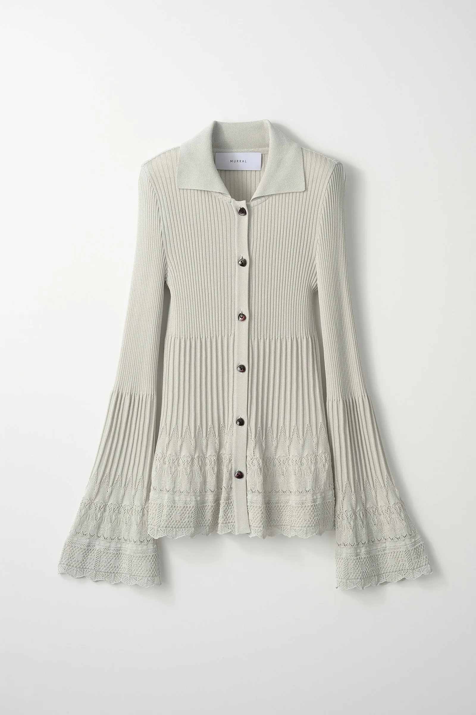 Emerge flower knit shirt cardigan (Light gray)