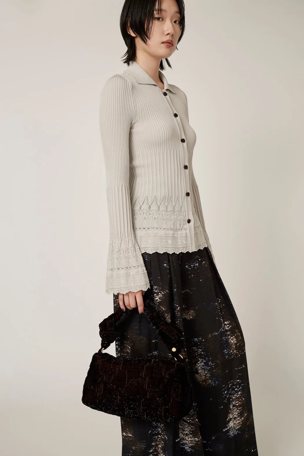 Emerge flower knit shirt cardigan (Light gray)