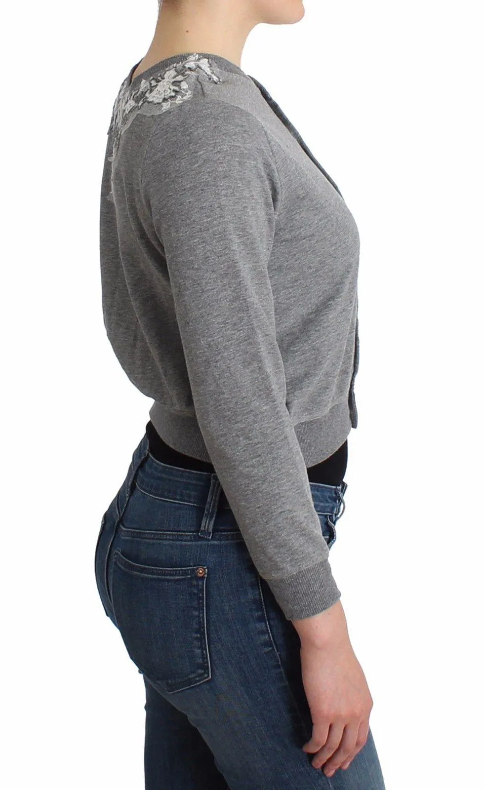 Ermanno Scervino Lingerie Gray Lace Sweater Cardigan Top