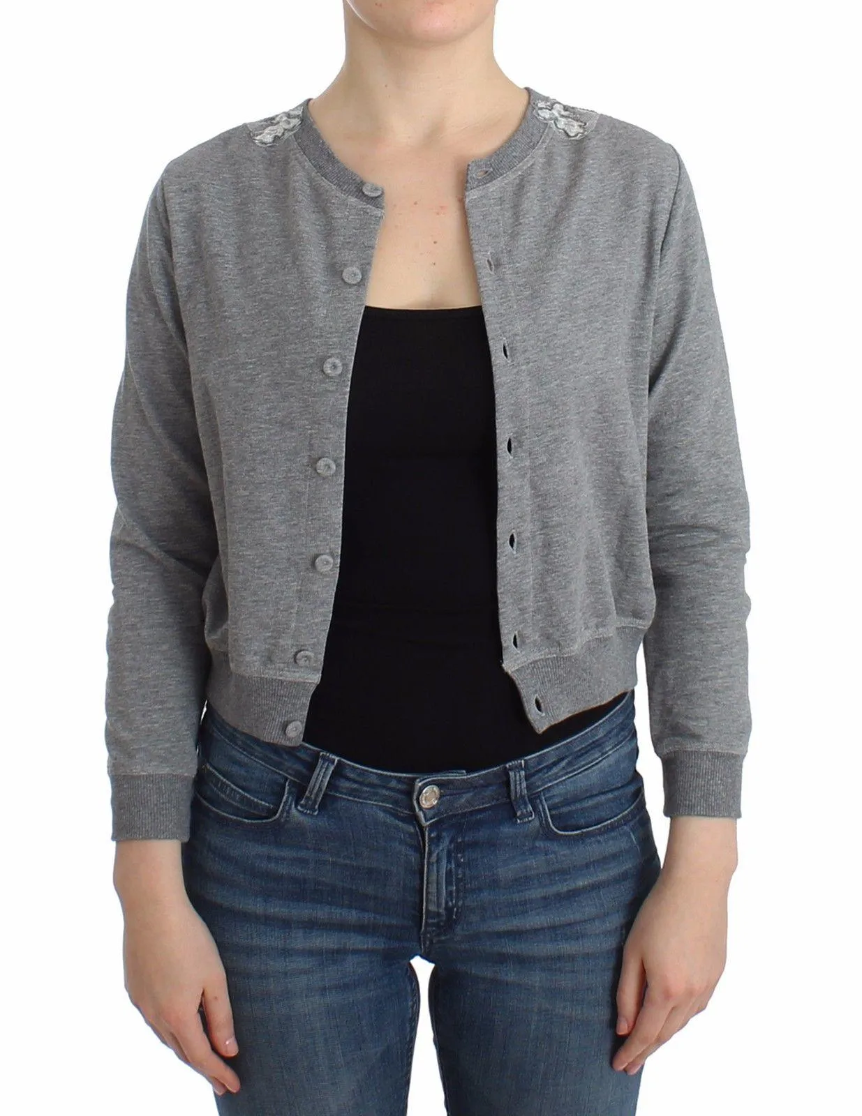 Ermanno Scervino Lingerie Gray Lace Sweater Cardigan Top