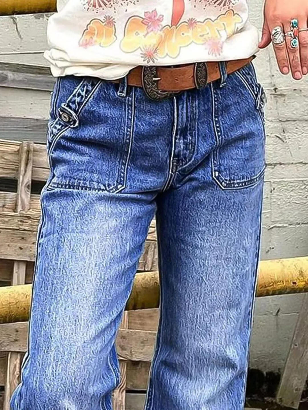 Flamingals Straight Leg Jeans for Women Mid Rise Casual Wash Raw Hem Jeans Without Belt