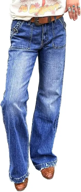 Flamingals Straight Leg Jeans for Women Mid Rise Casual Wash Raw Hem Jeans Without Belt