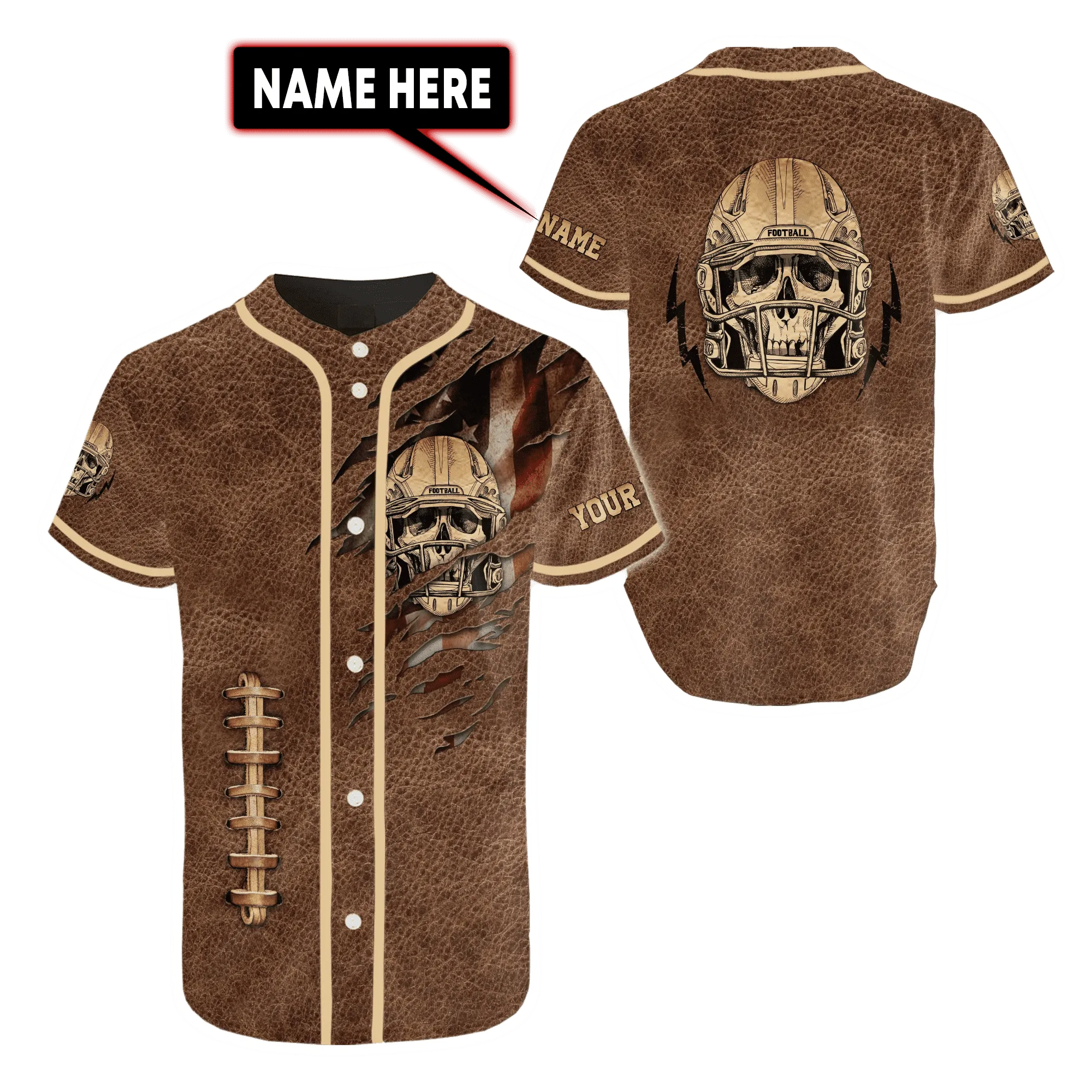 Football The Champion Skull Personalized Baseball Jersey, Skull American Flag Football Shirt