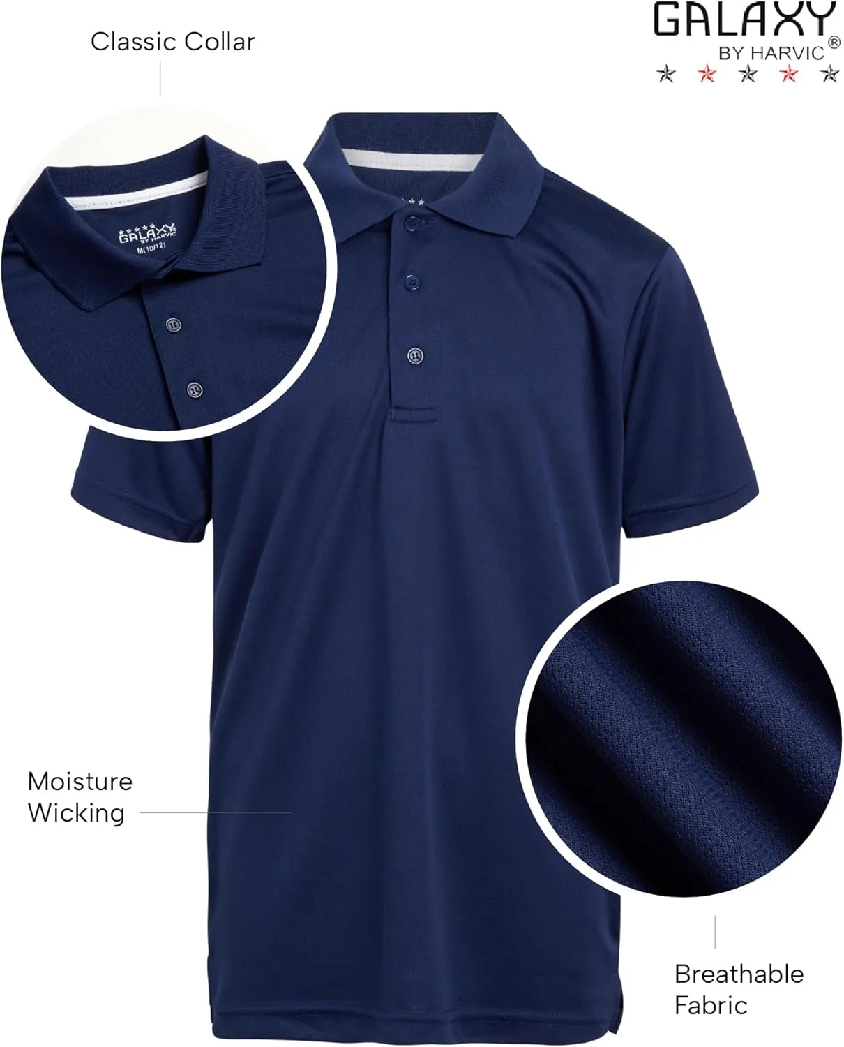 Galaxy by Harvic Boys School Uniform Shirt - 2 Pack Moisture Wicking Short Sleeve Polo T-Shirt (8-20)