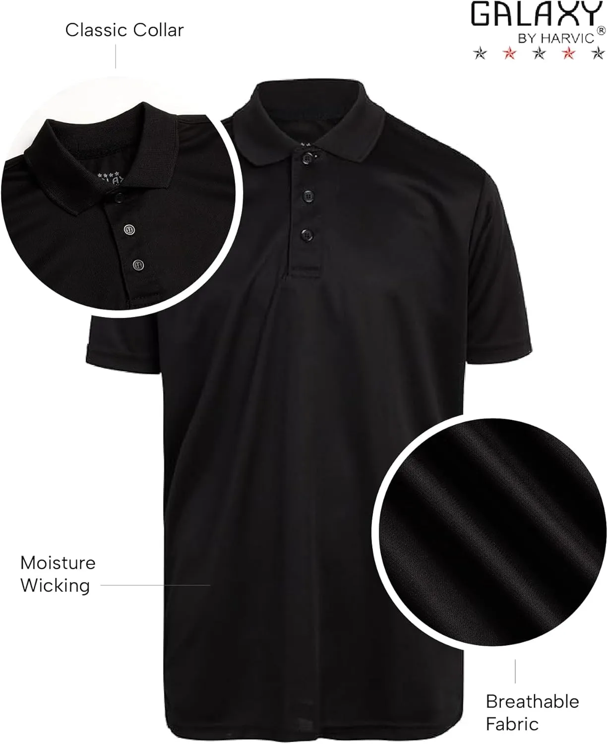 Galaxy by Harvic Boys School Uniform Shirt - 2 Pack Moisture Wicking Short Sleeve Polo T-Shirt (8-20)