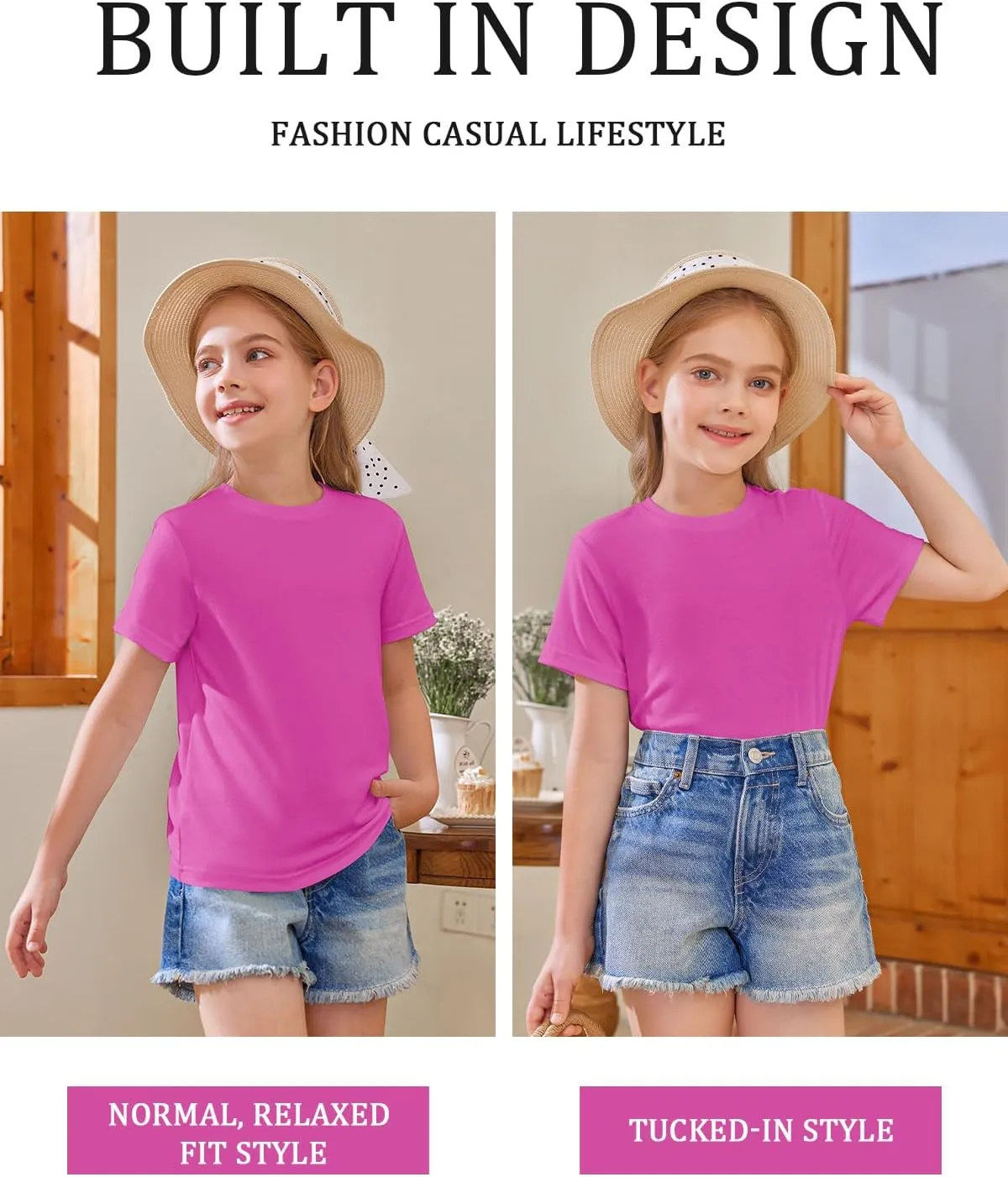 Girls Short Sleeve T Shirts Kids Summer Tops Crewneck Tees 5-14 Years