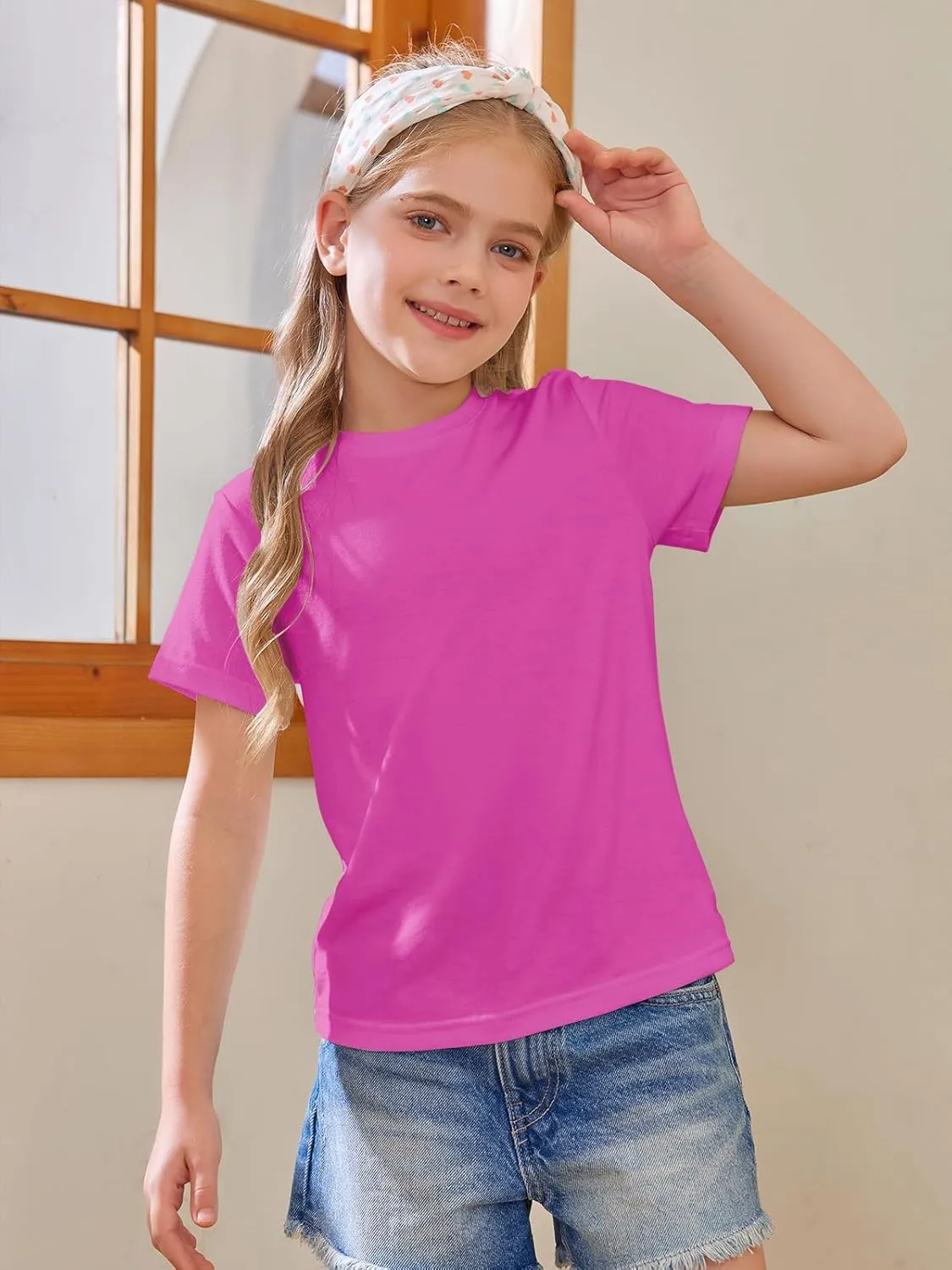 Girls Short Sleeve T Shirts Kids Summer Tops Crewneck Tees 5-14 Years