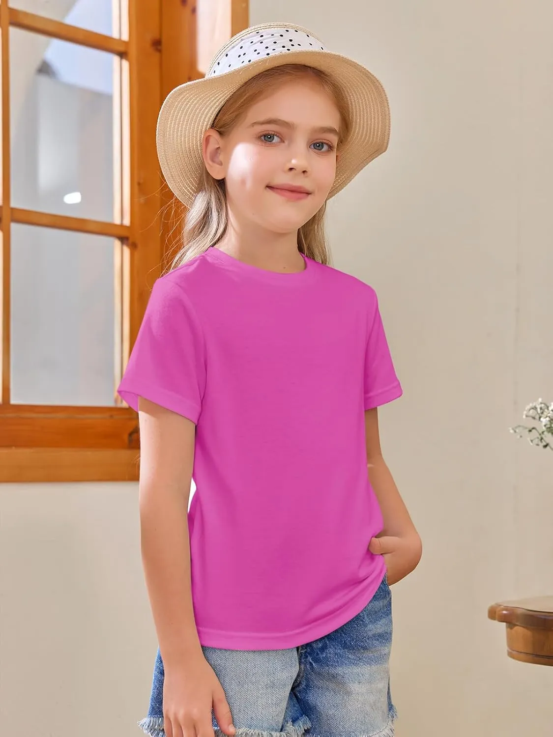 Girls Short Sleeve T Shirts Kids Summer Tops Crewneck Tees 5-14 Years